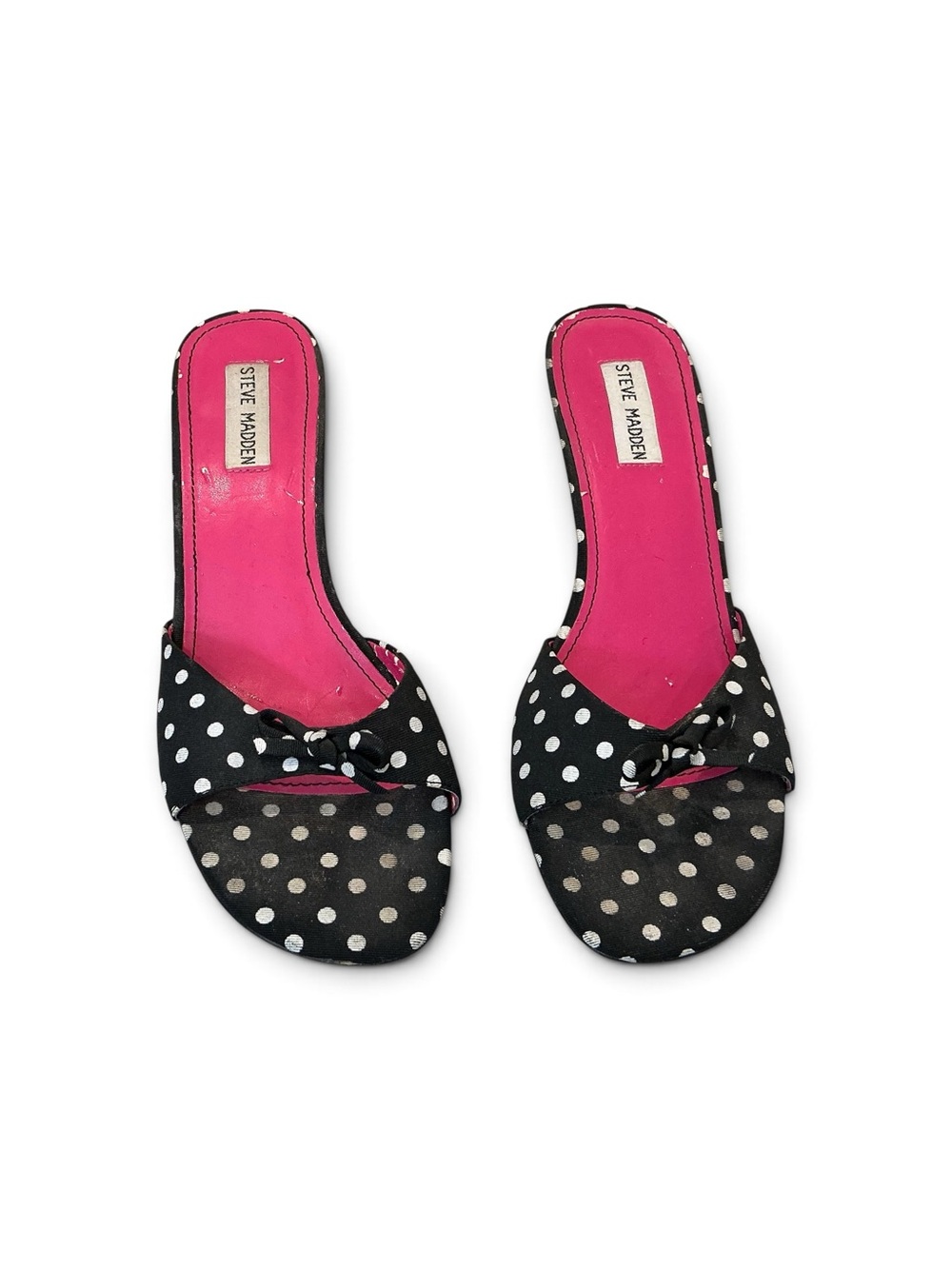 Steve Madden Black Polka Dot Slide Sandals with Pink Insole